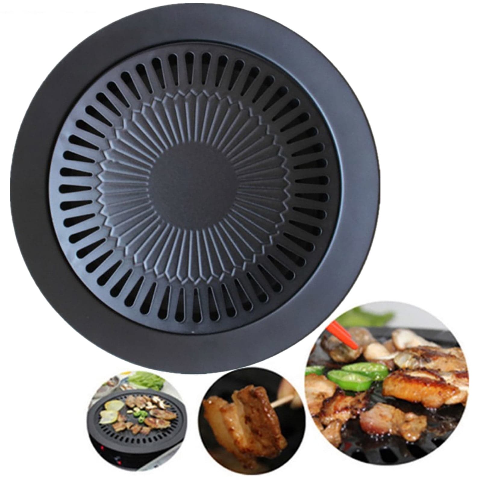CQCYD Korean BBQ Grill, Round Cast Iron Non-Stick Barbecue Pan, Indoor Outdoor Portable Grill for Gas Burner, Smokeless Grill for Tabletop, Home Kitchen Camping Party