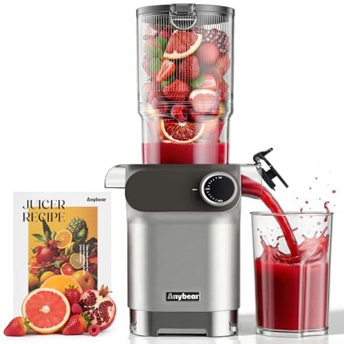 Anybear Cold Press Juicer, 200W Slow Masticating Juicer 4.3" Large Feed Chute Fit Whole Fruits Vegetables | Upgraded Auger | Tritan Materials | BPA Free | Easy to Clean with Brush (Silver)